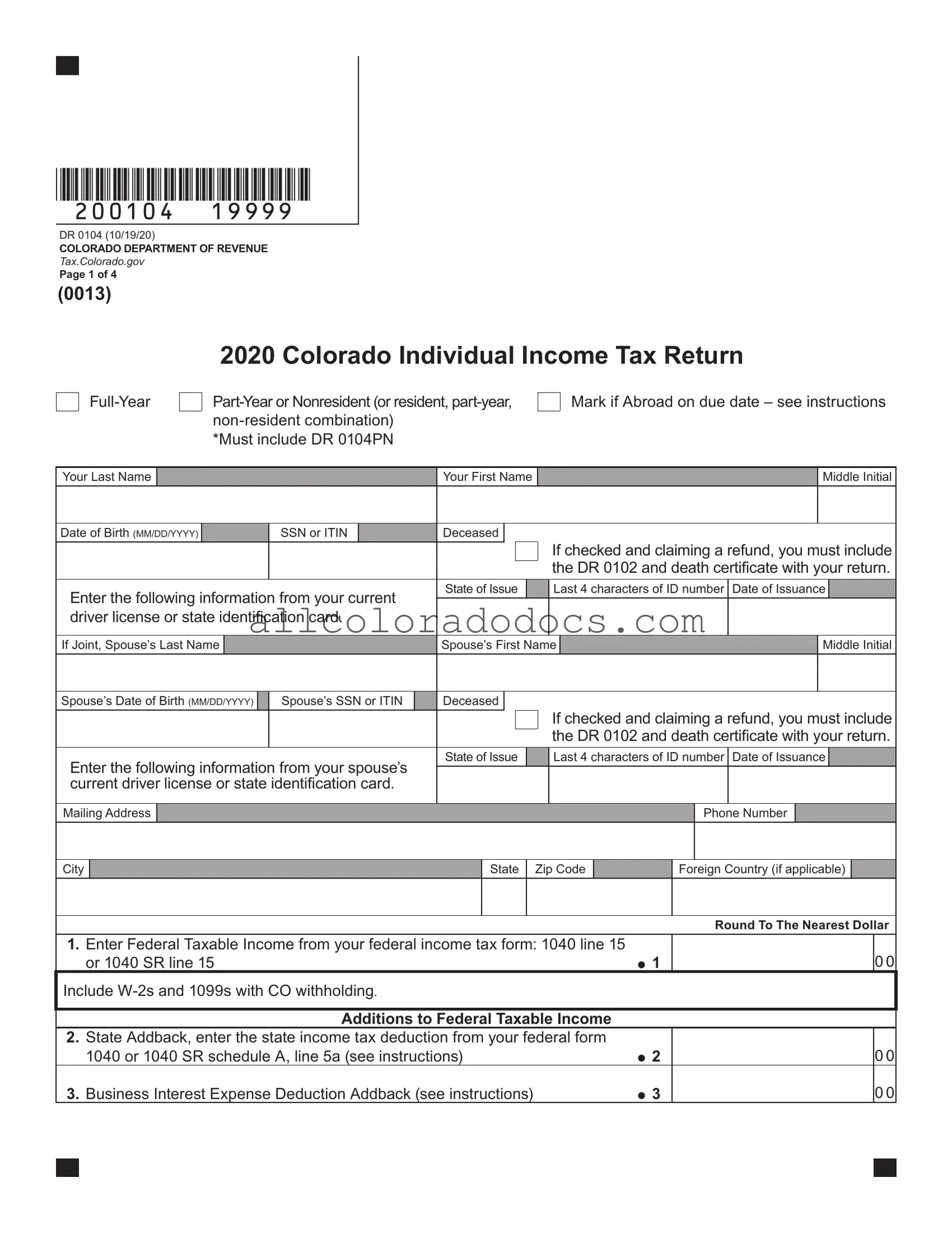 Blank Colorado 104 PDF Form