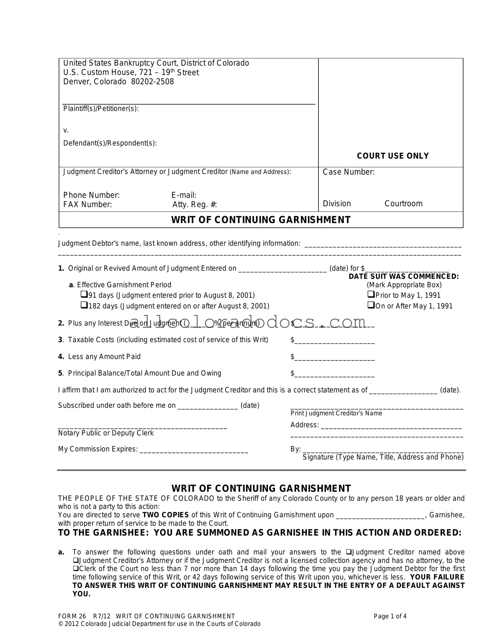Blank Colorado 26 PDF Form