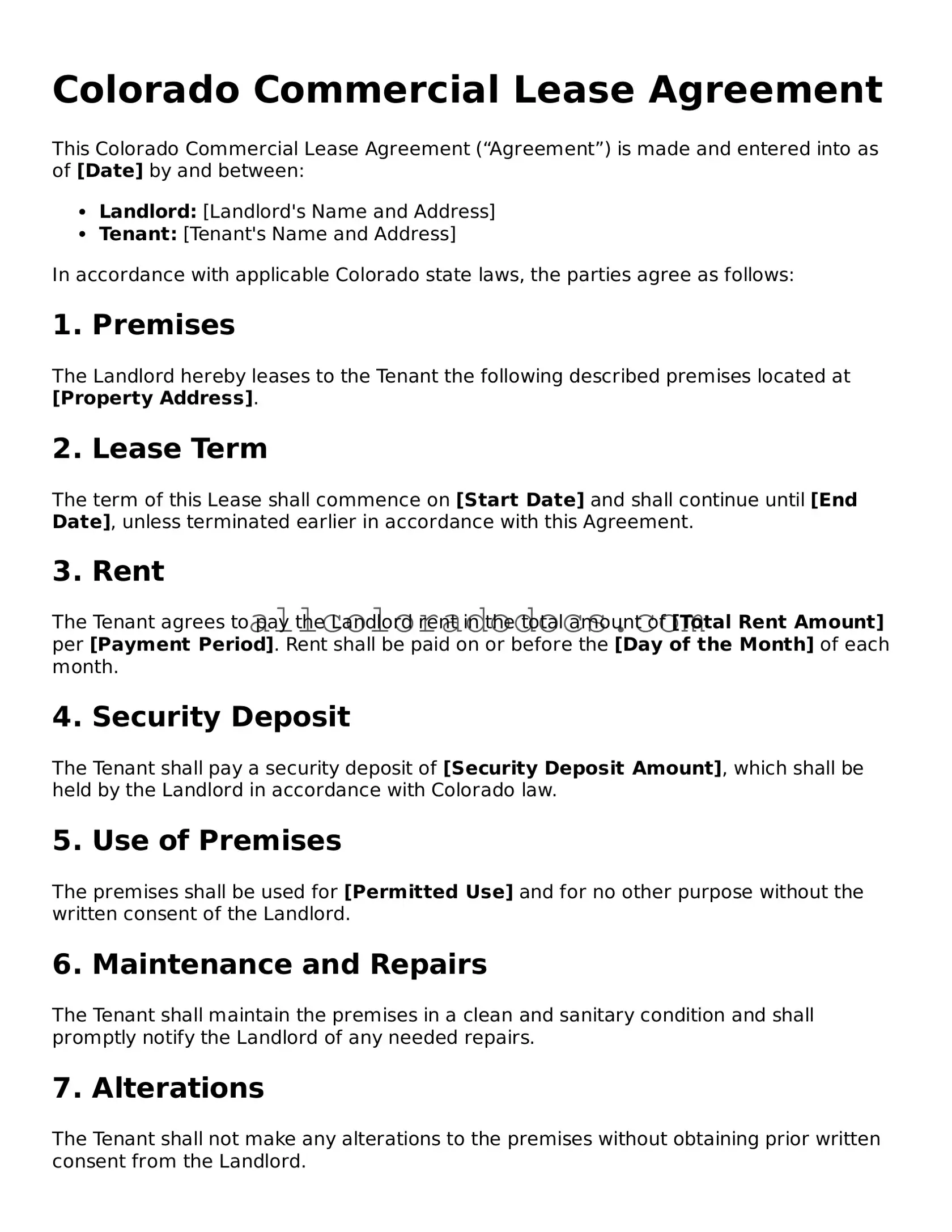 Legal  Commercial Lease Agreement Form for Colorado