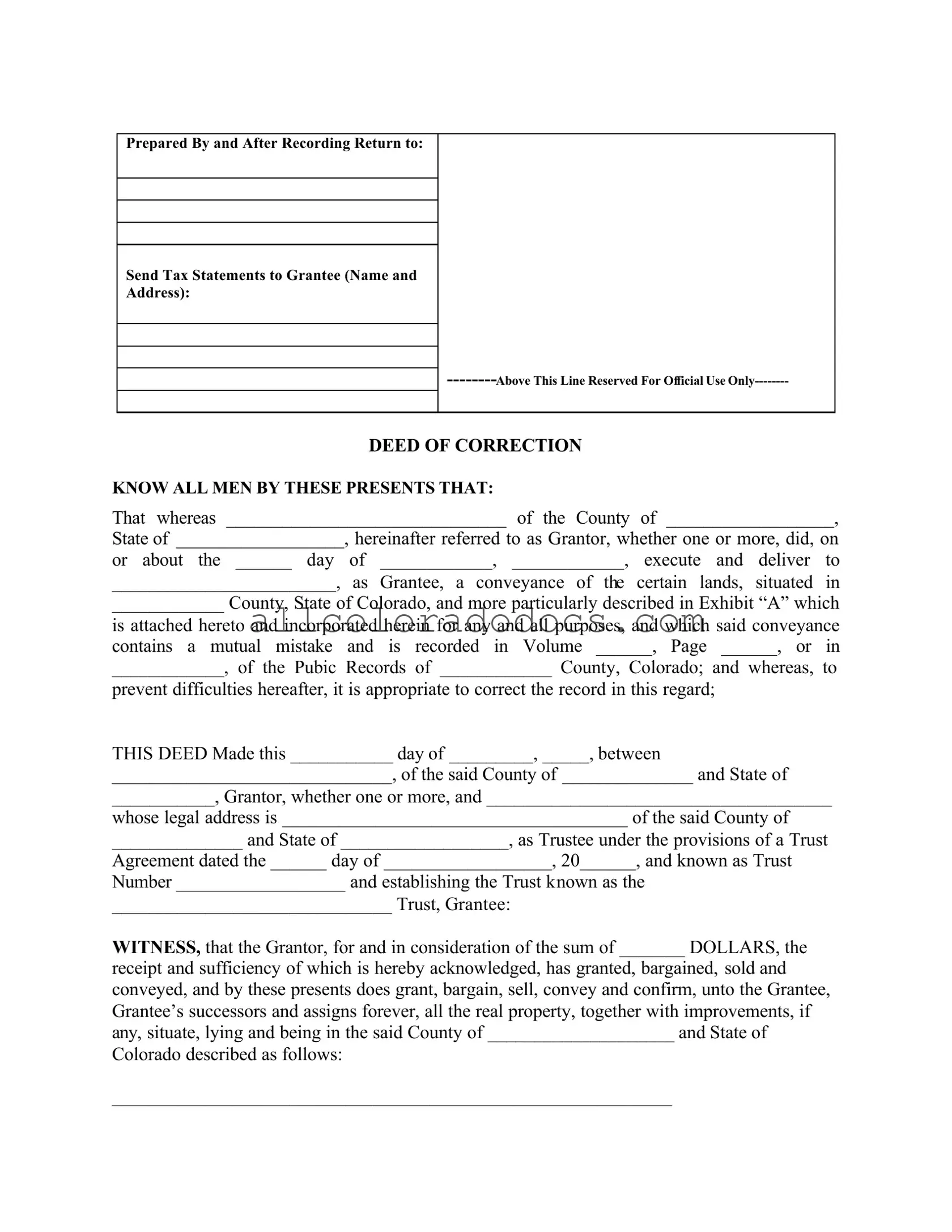Blank Colorado Correction PDF Form