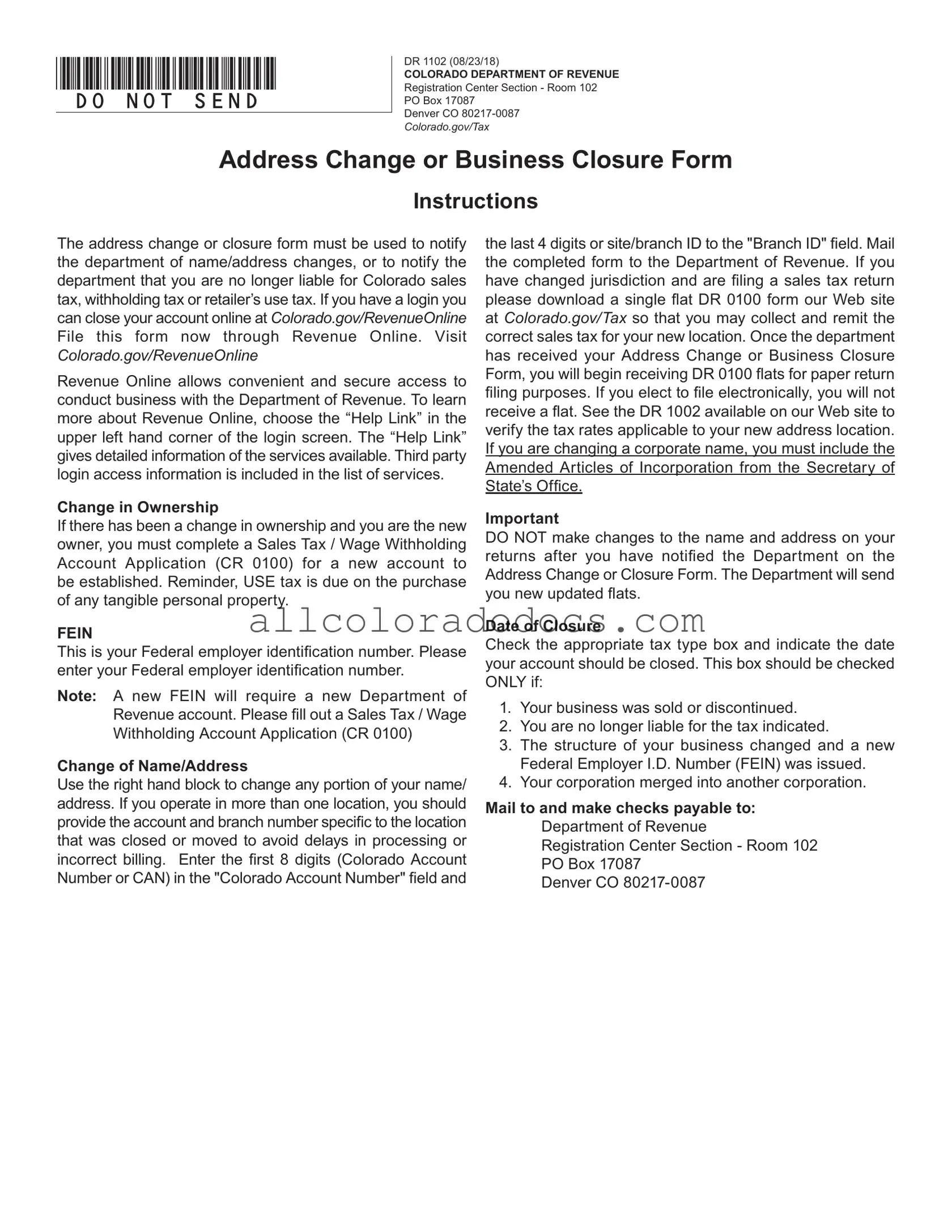 Blank Colorado Dr 1102 PDF Form