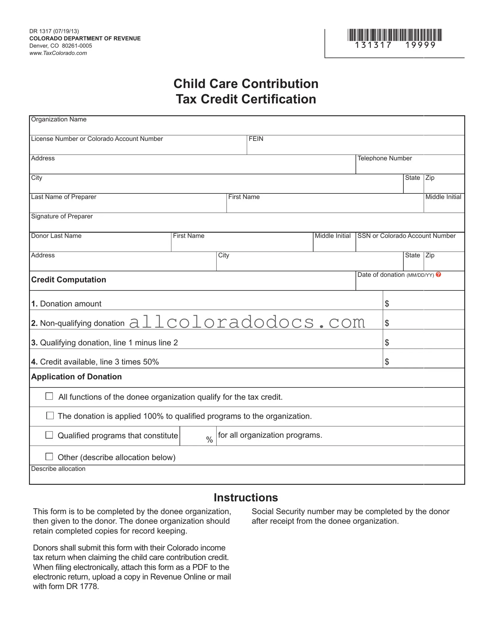 Blank Colorado Dr 1317 PDF Form