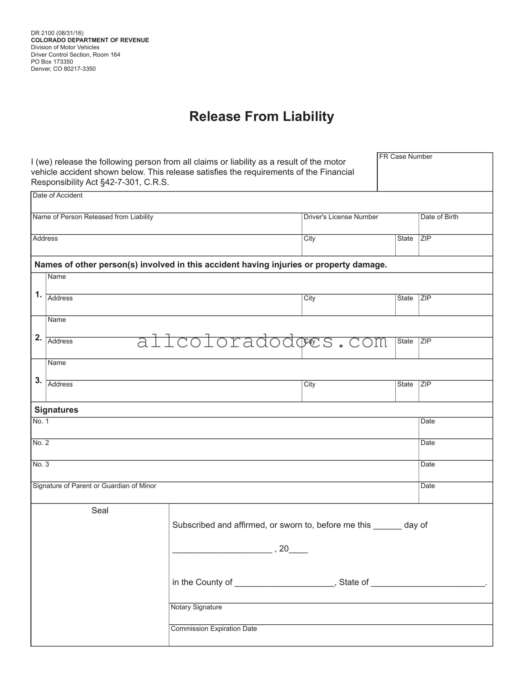 Blank Colorado Dr 2100 PDF Form