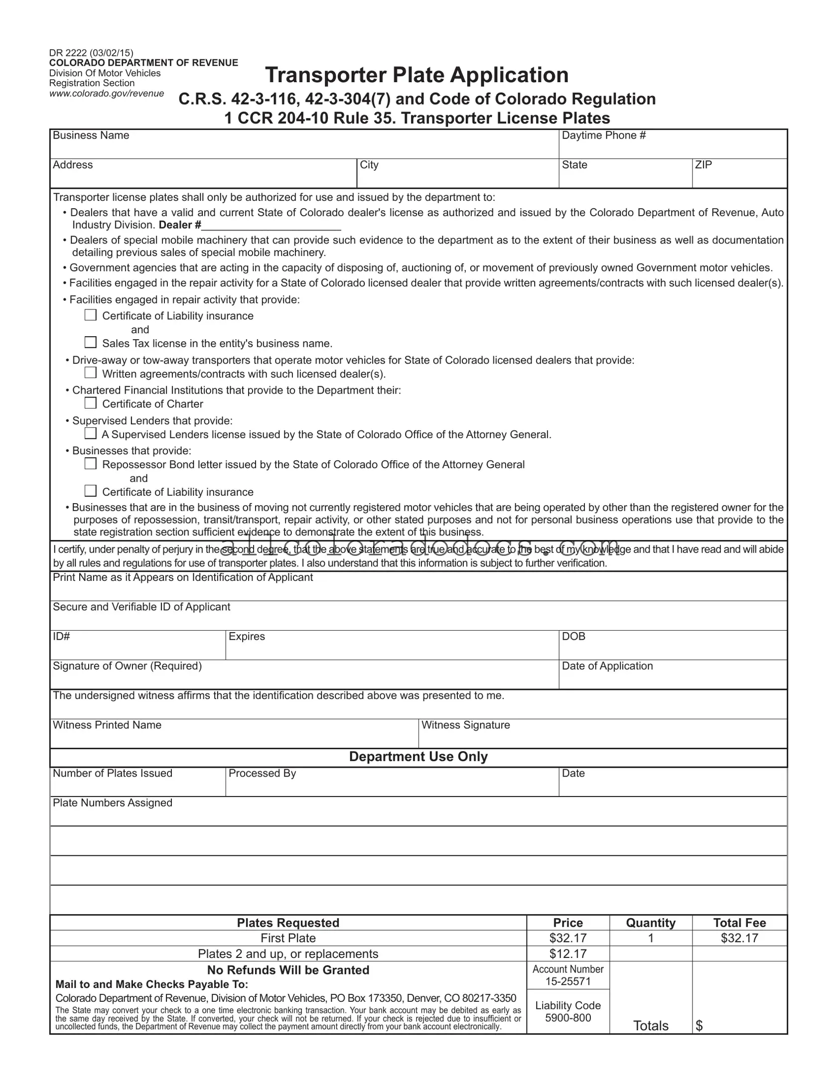 Blank Colorado Dr 2222 PDF Form