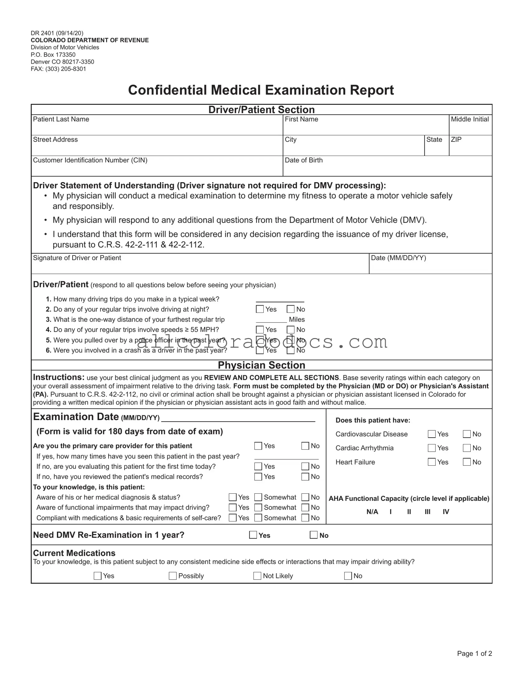 Blank Colorado Dr 2401 PDF Form