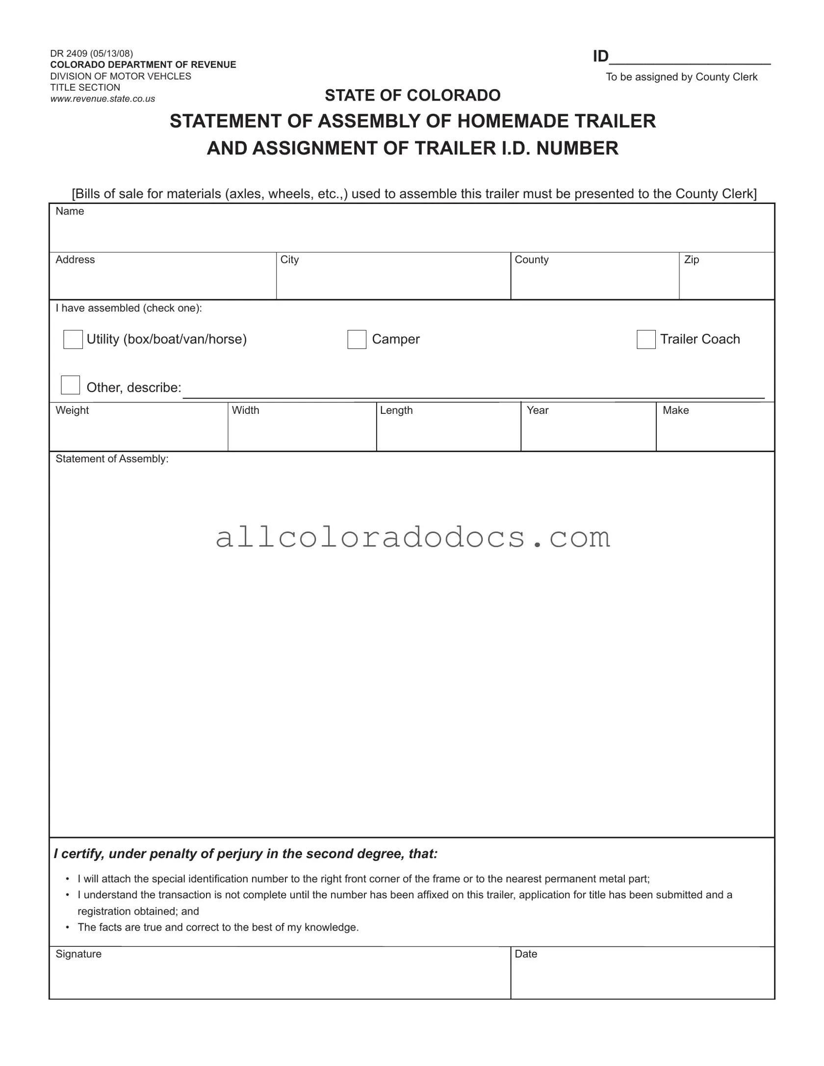 Blank Colorado Dr 2409 PDF Form