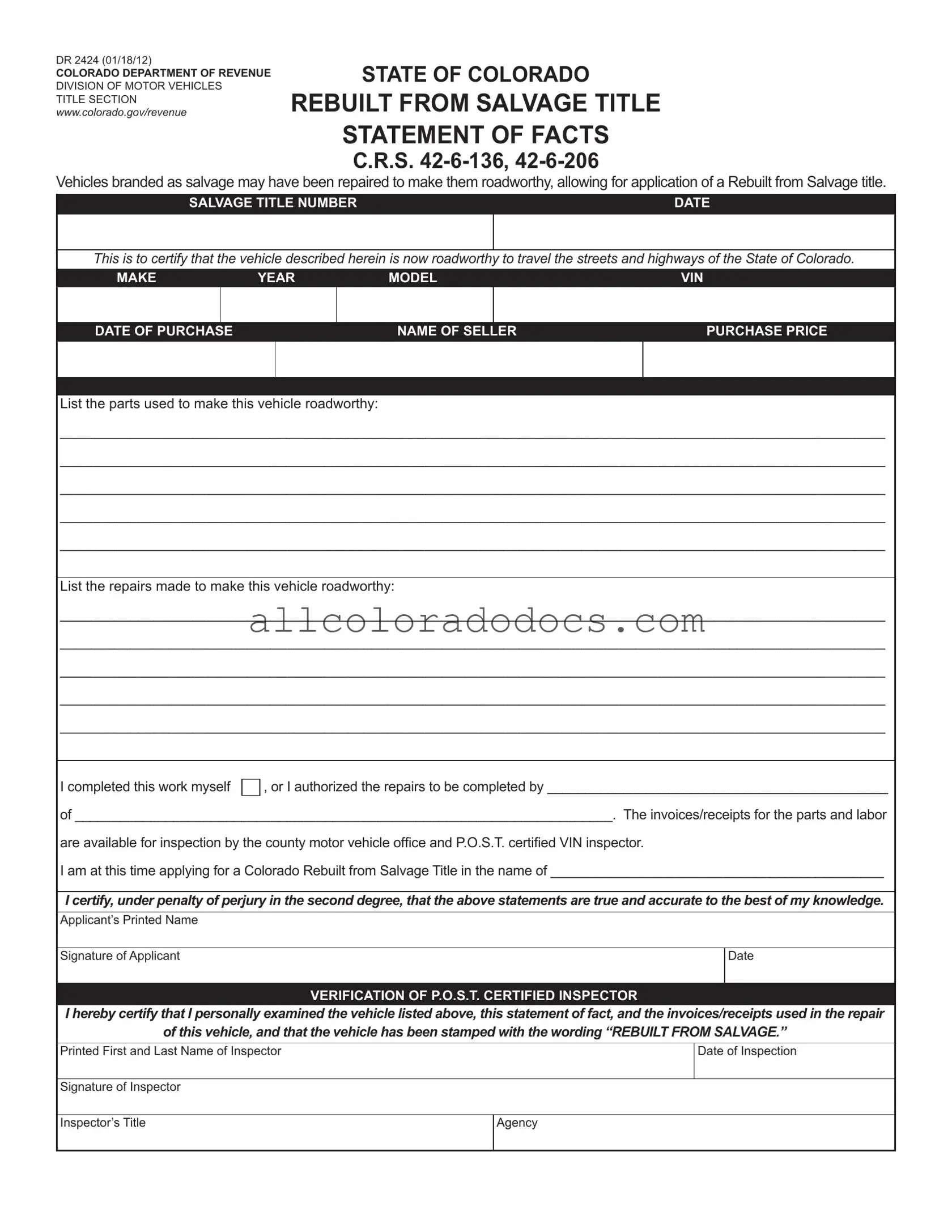 Blank Colorado Dr 2424 PDF Form