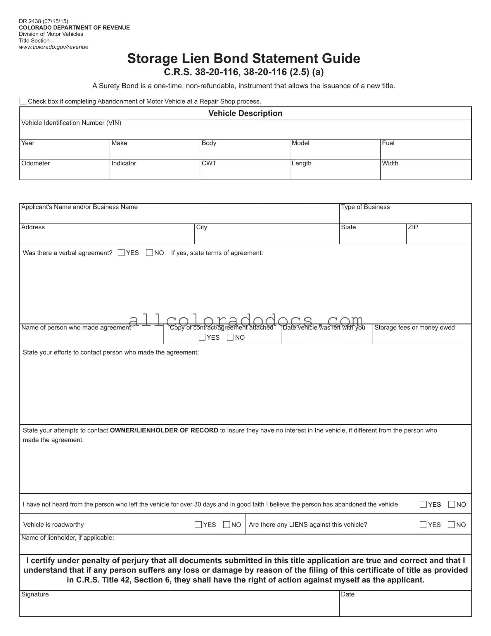 Blank Colorado Dr 2438 PDF Form