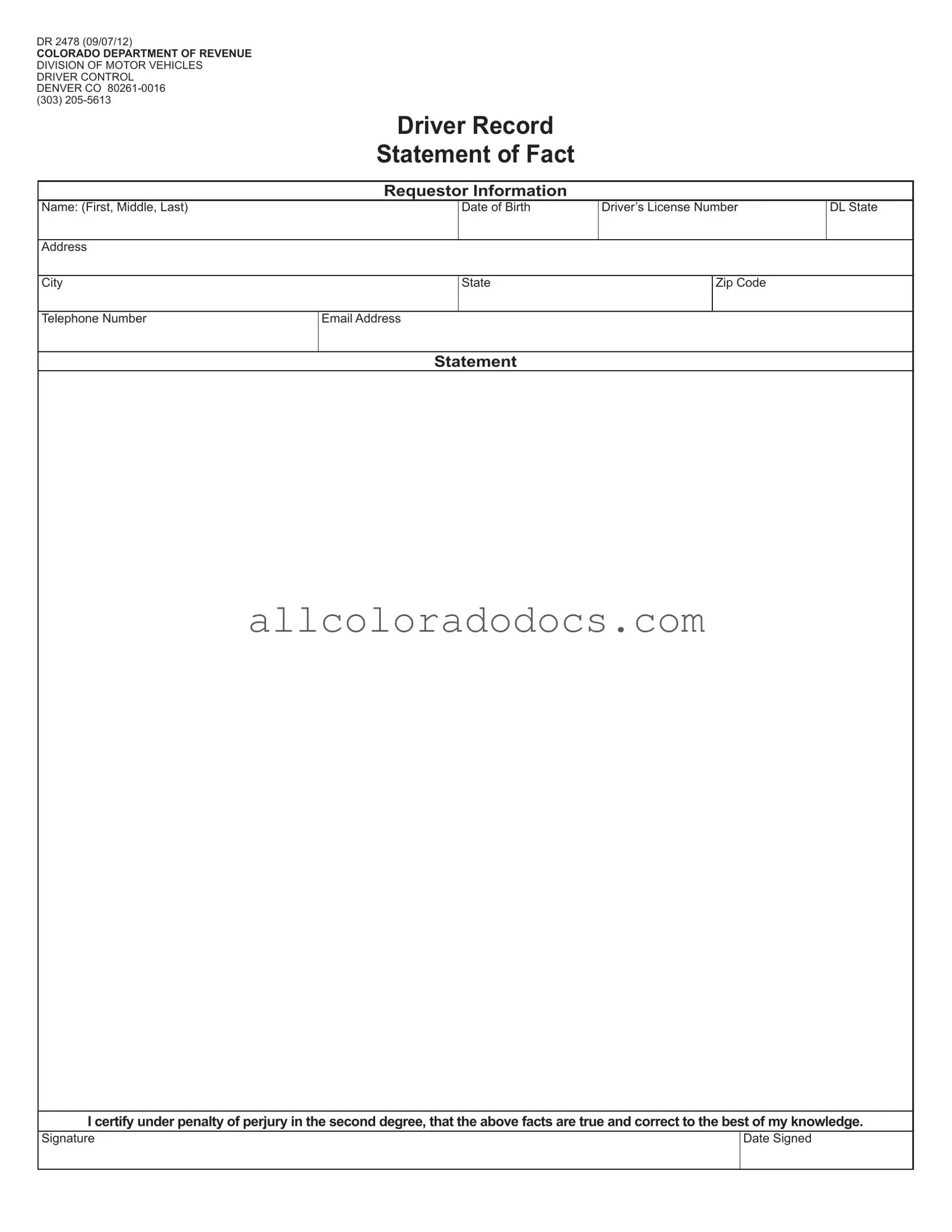 Blank Colorado Dr 2478 PDF Form
