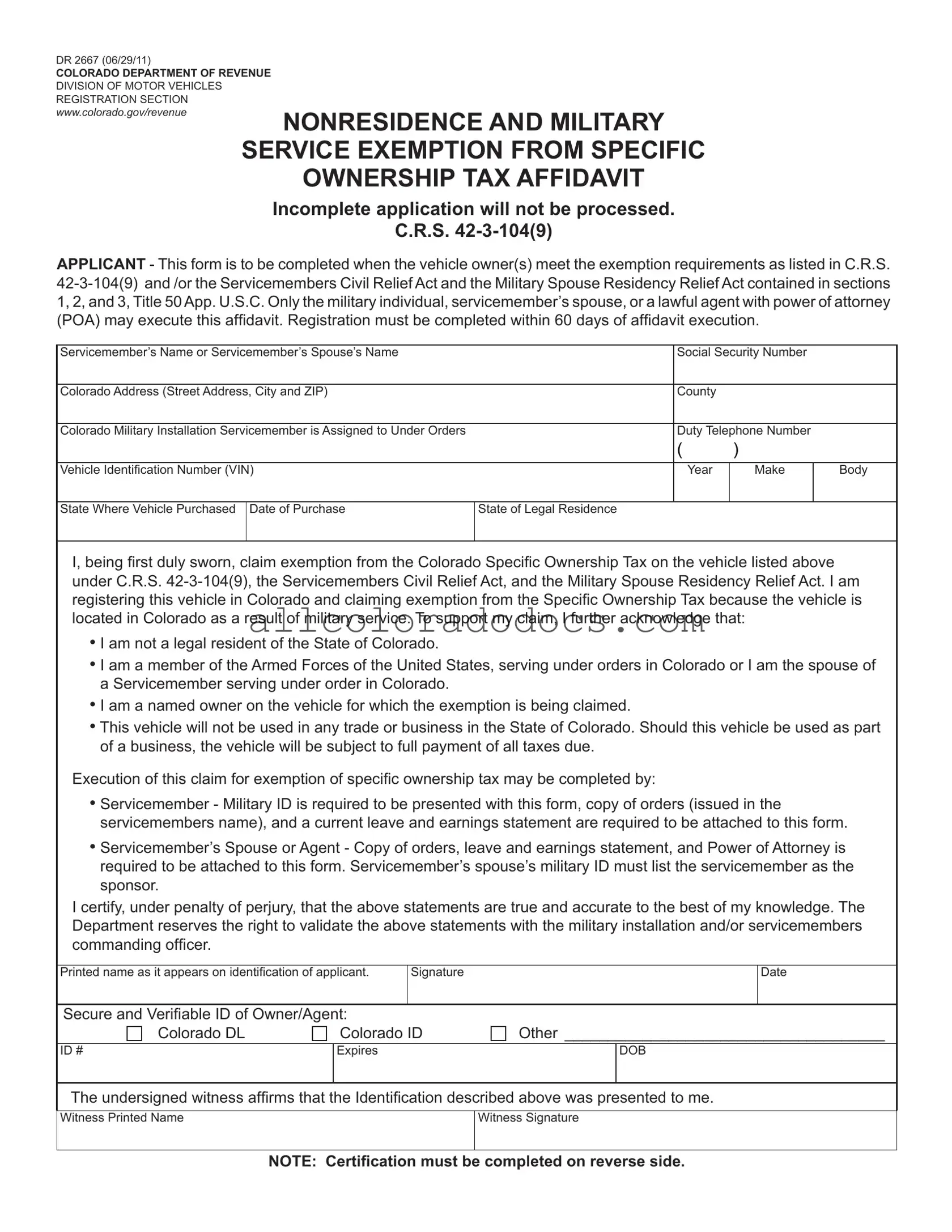 Blank Colorado Dr 2667 PDF Form