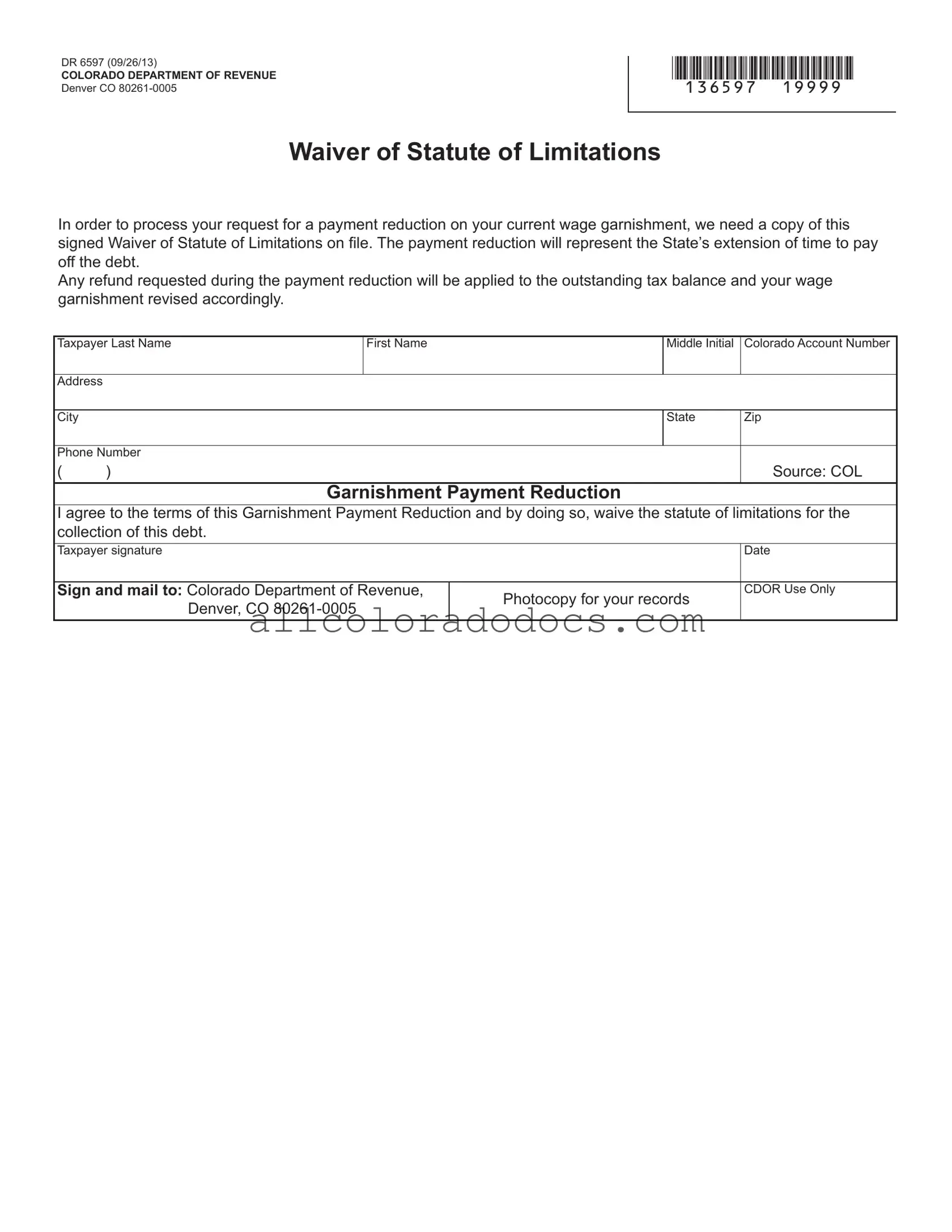 Blank Colorado Dr 6597 PDF Form