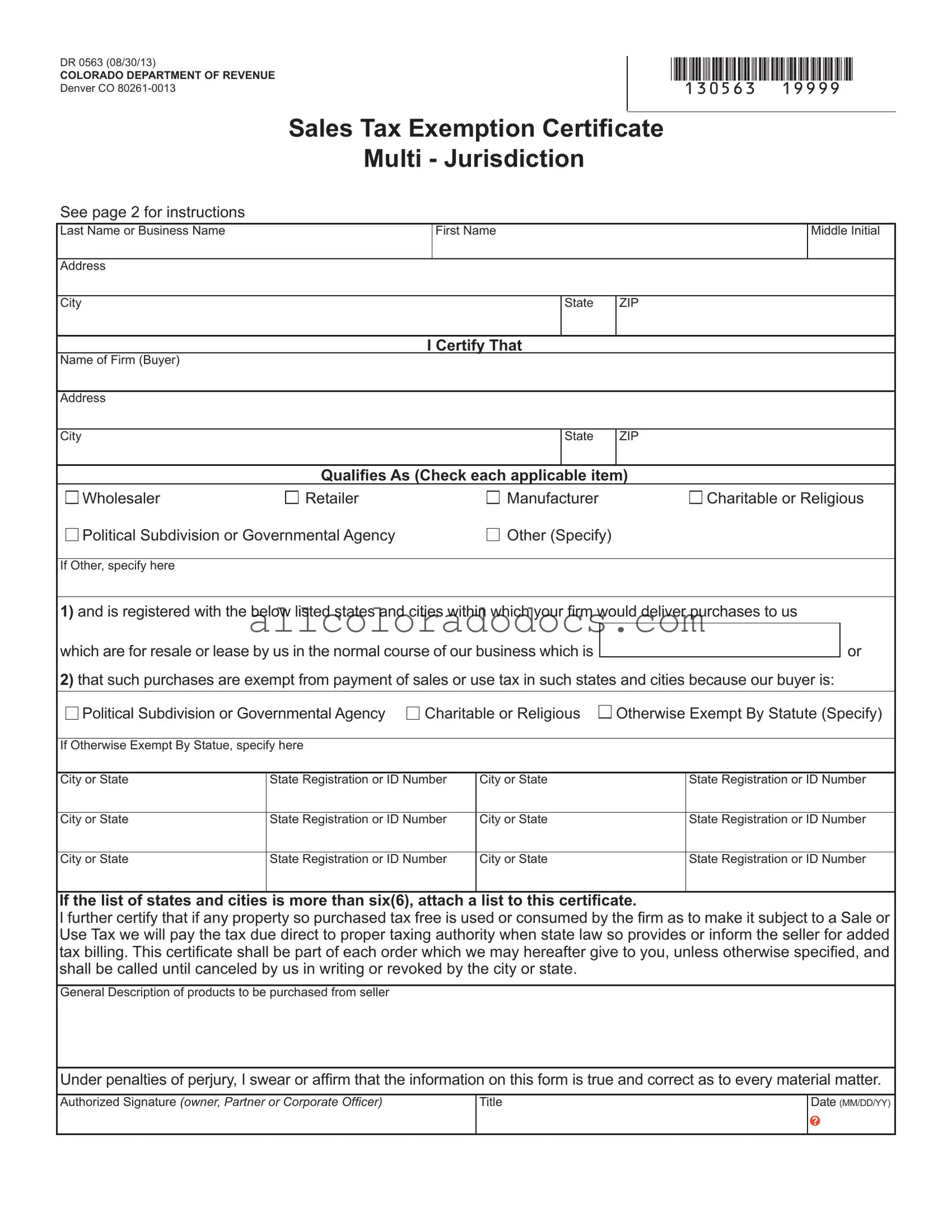 Blank Colorado Exemption PDF Form