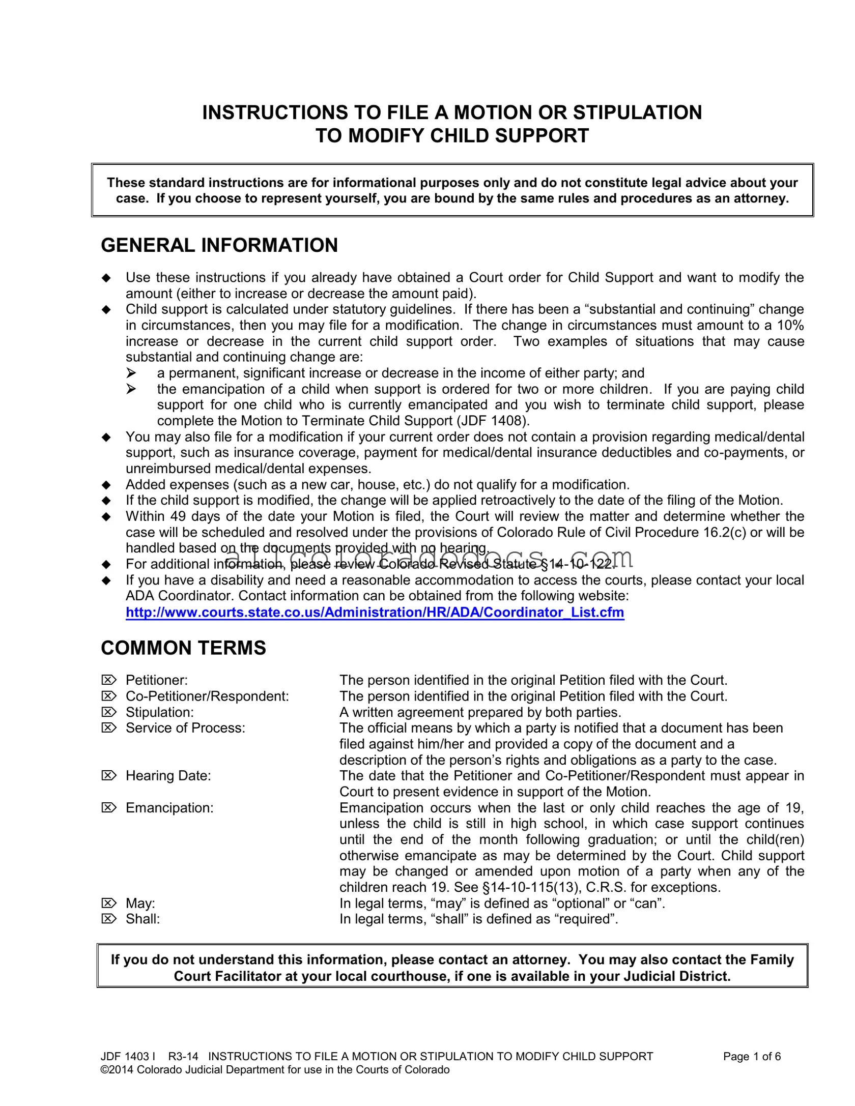 Blank Colorado Modify Child PDF Form