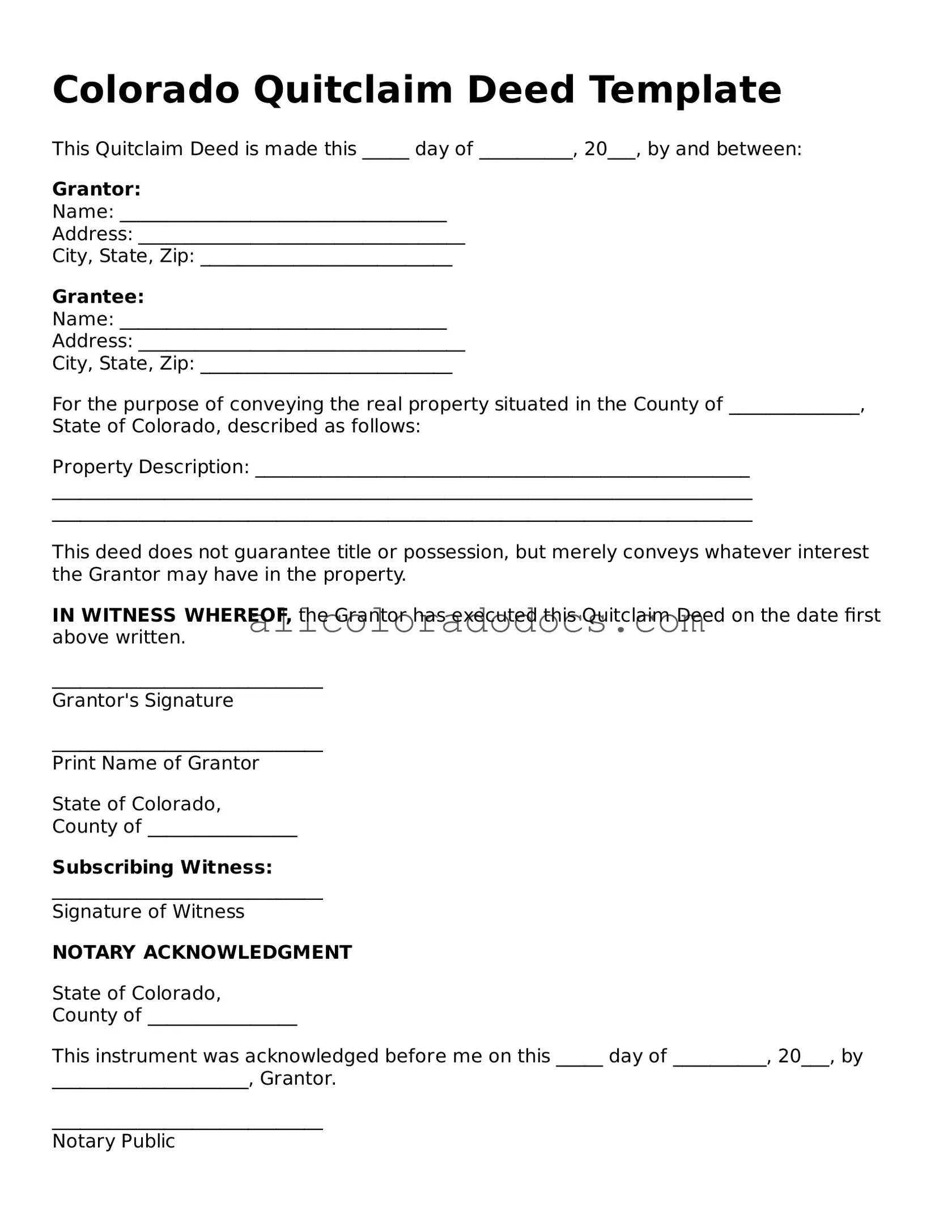 Legal  Quitclaim Deed Form for Colorado