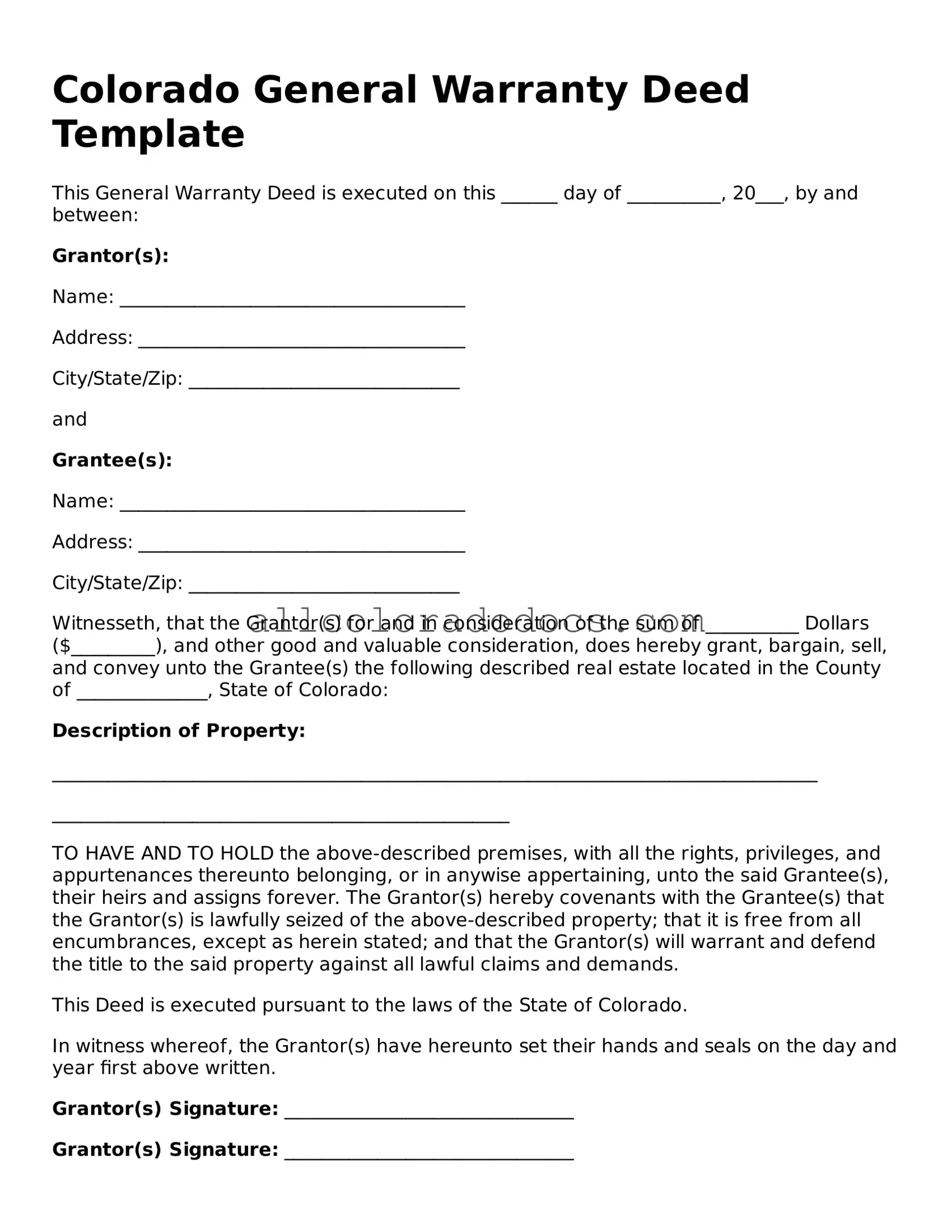 Legal  Deed Form for Colorado