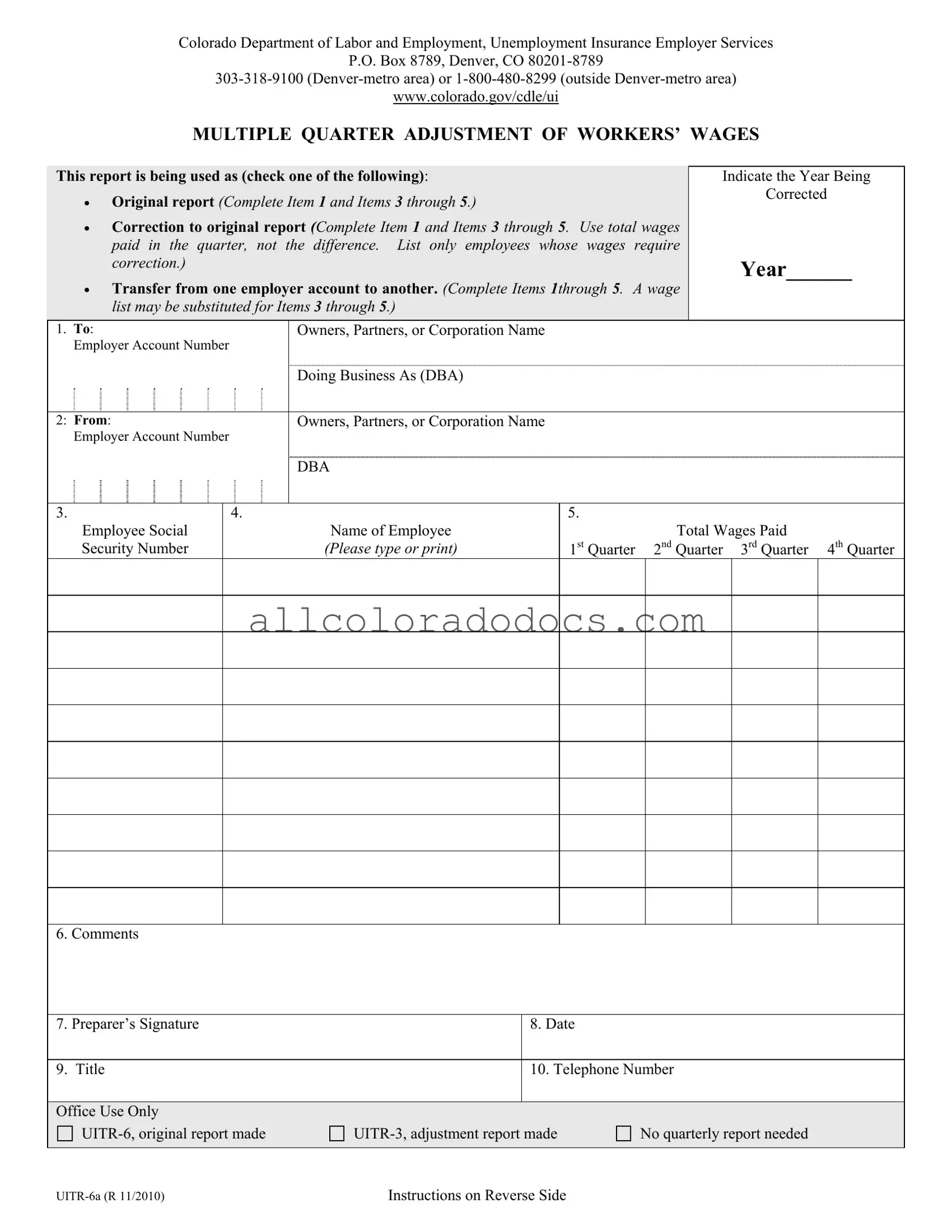 Blank Colorado Uitr 6A PDF Form