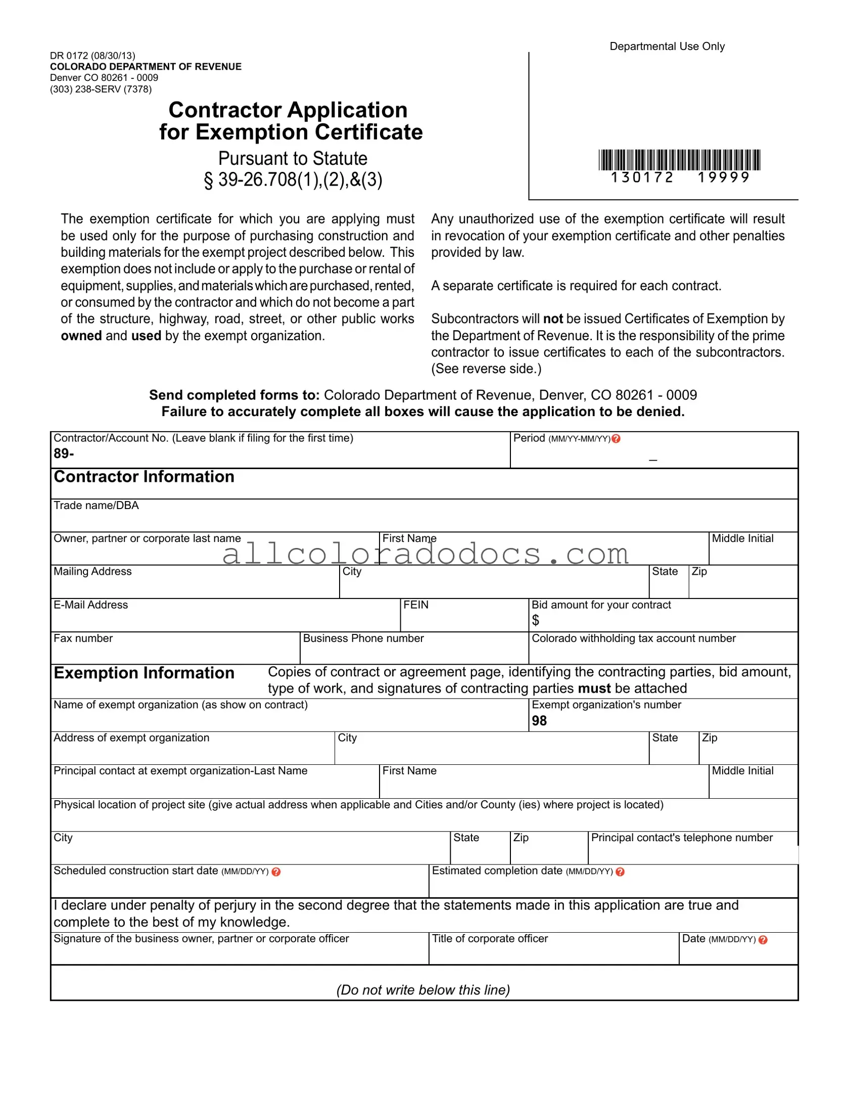 Blank Dr 0172 Colorado PDF Form