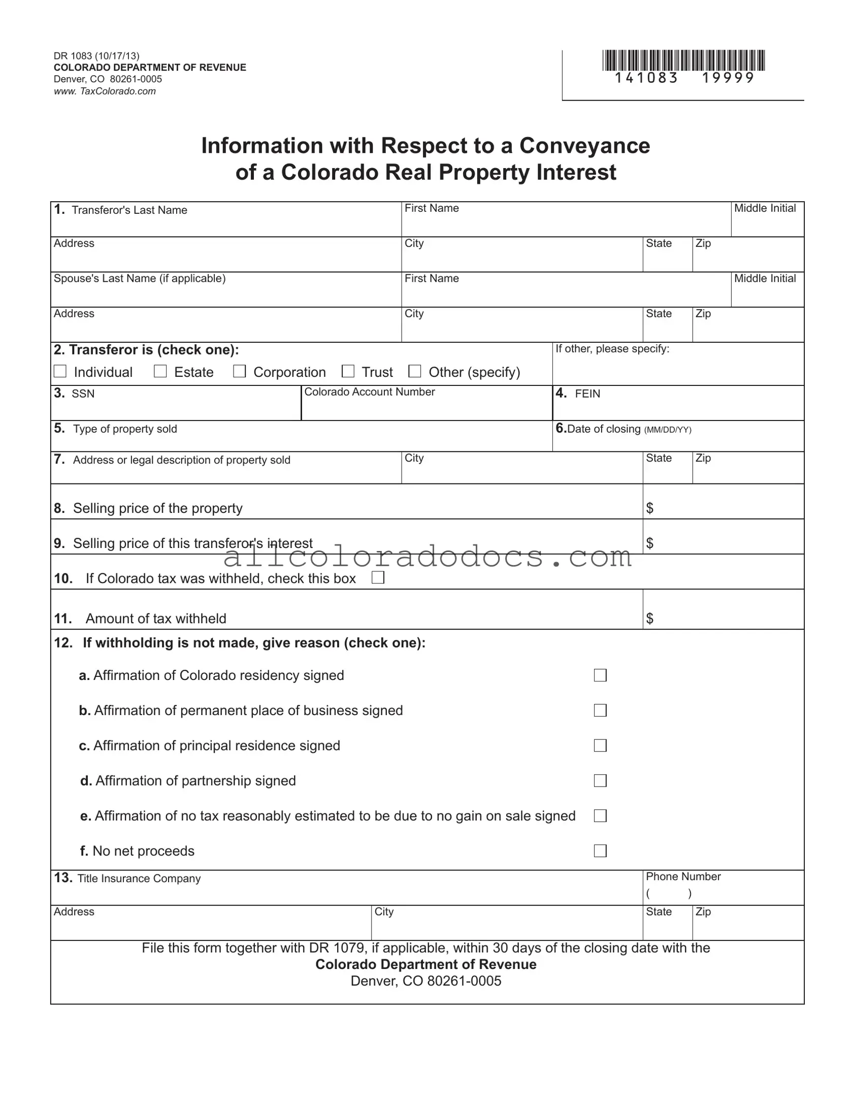 Blank Dr 1083 Colorado PDF Form
