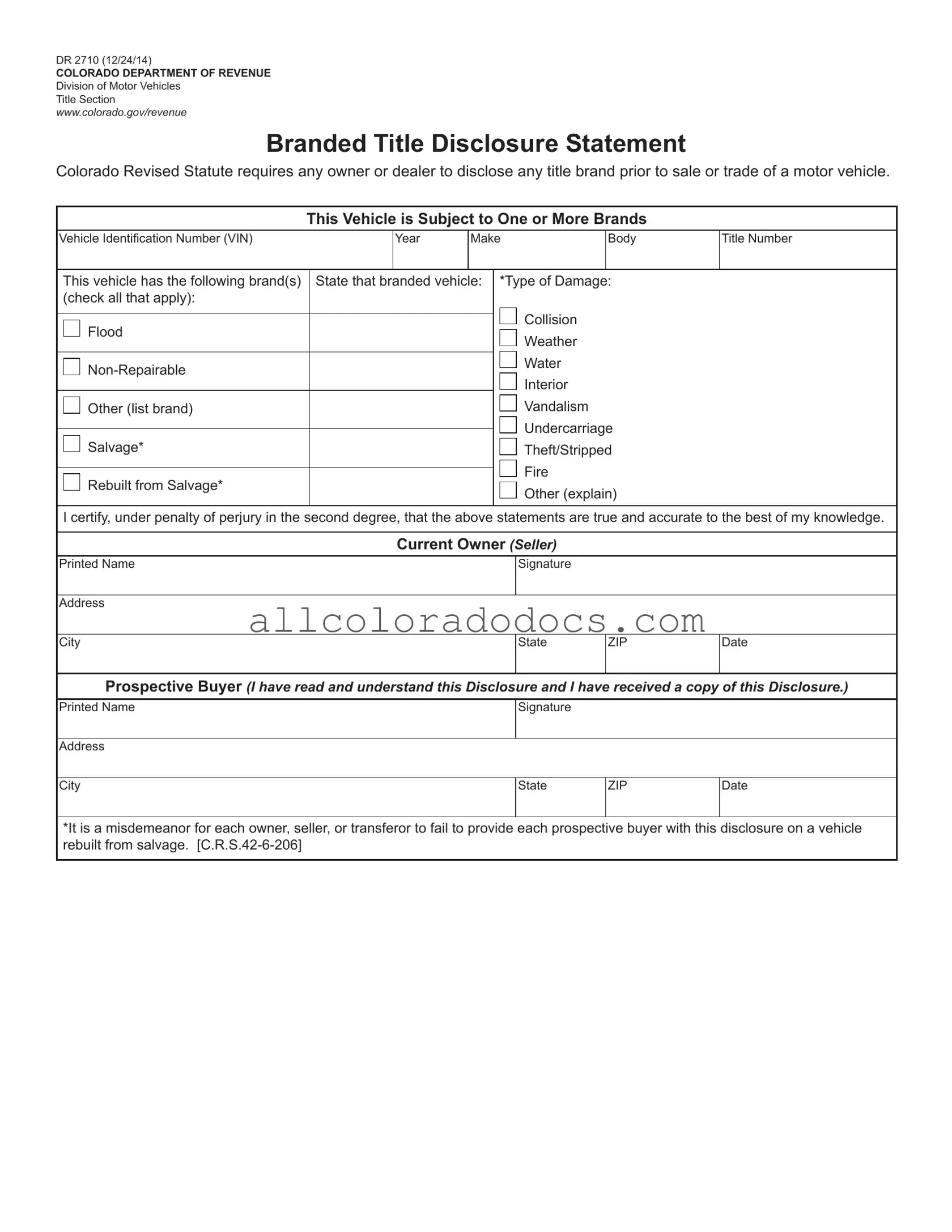 Blank Dr 2710 Colorado PDF Form