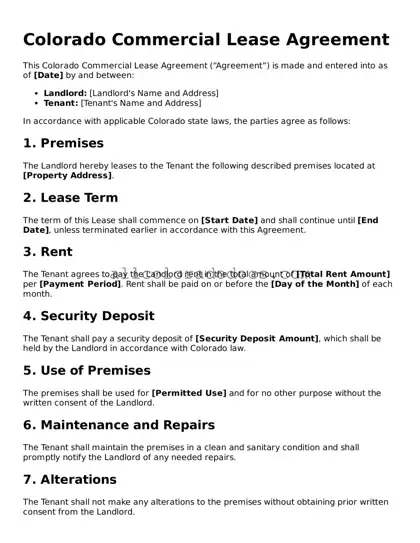 Legal  Commercial Lease Agreement Form for Colorado