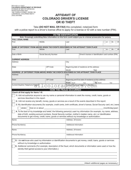 Blank Colorado Dr 2153 PDF Form