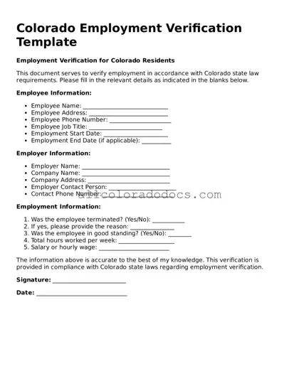 Legal  Employment Verification Form for Colorado