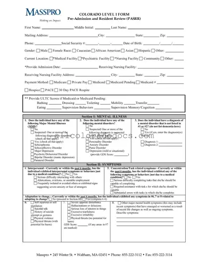 Blank Colorado Post Admission Level 1 Passr PDF Form