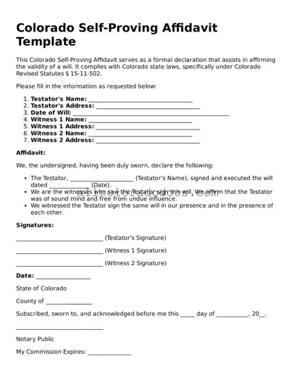 Legal  Self-Proving Affidavit Form for Colorado